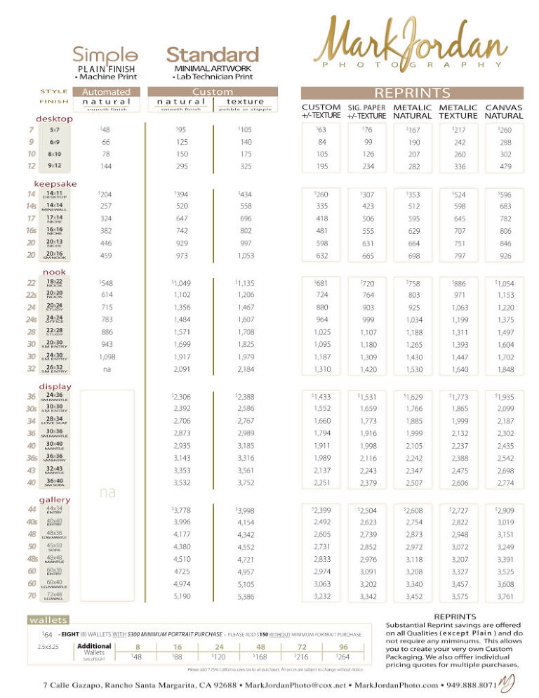 Portrait Prices-Simple-Standard by Mark Jordan Photography